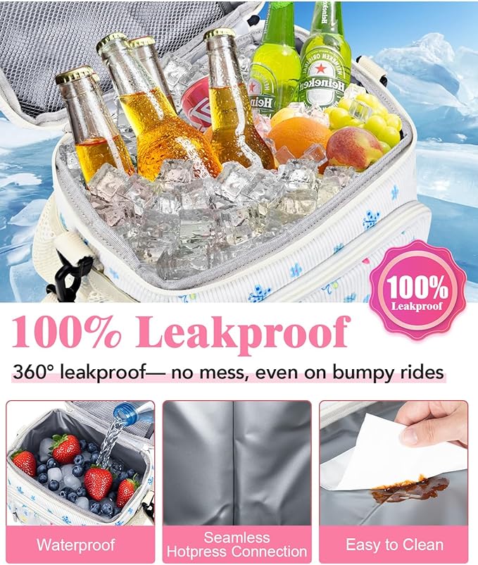 Insulated Lunch Bag for Men & Women, 9L Leakproof Lunch Box Soft Cooler Tote with 5 Pockets, 600D Oxford, EVA Lining, Adjustable Strap for Work, Picnic, Beach&Travel-Corduroy Colored Flowers