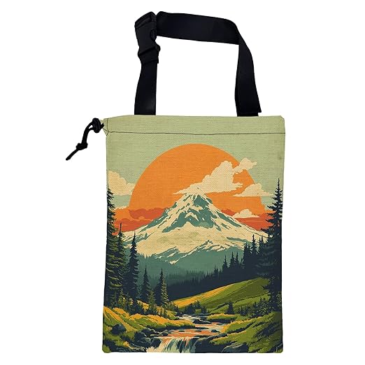 Car Garbage Bag Retro Orange Sun Mountain Hanging Canvas Car Trash Bag Drawstring Car Back Seat Organizer for Car Back Front Seat Console with Adjustable Buckle