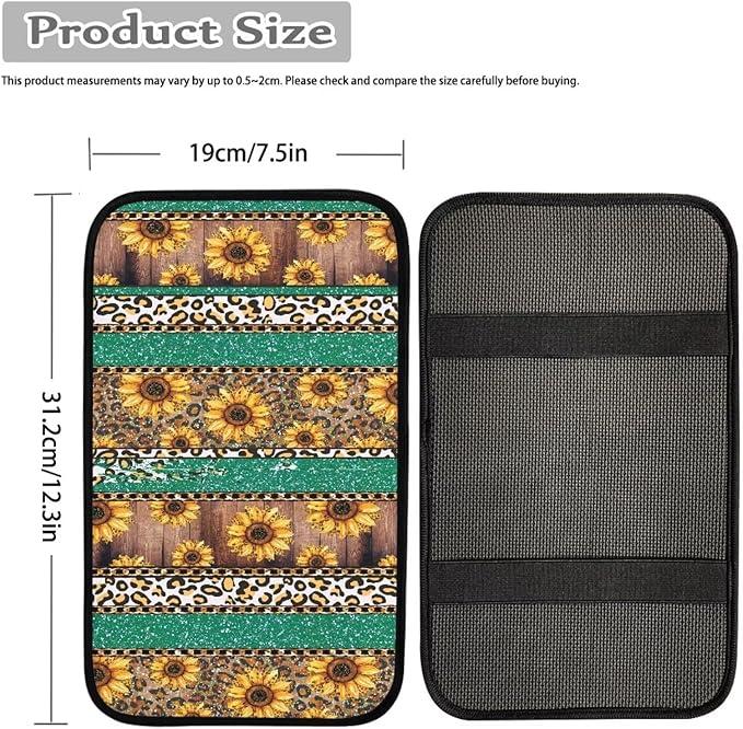 Leopard Car Center Console Cover Flower Printed Armrest Cover Pad Protector Decoration Soft Auto Center Console Pad Automotive Interior Accessories for Vehicle SUV Truck