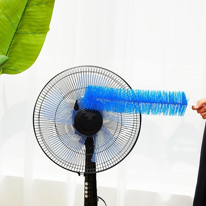 Sliner 4 Pcs Fan Cleaning Brush Bendable Fan Duster Cleaner Reusable Cobweb Duster Microfiber Head Dirt Remover for Ceiling Fans Blades, Air Vents, Curtains, Cars, Shutters (Blue)