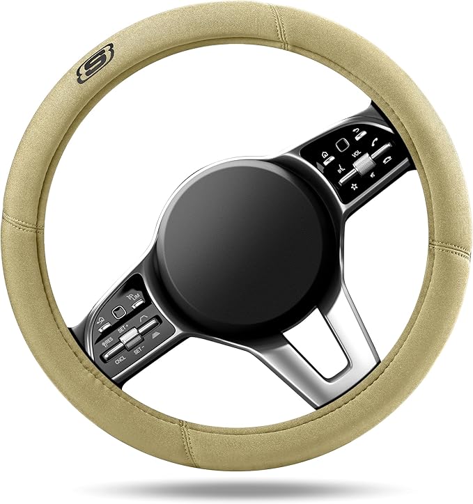 Skechers Steering Wheel Cover, Memory Foam Car Steering Wheel Covers,14.5-15inch Anti-Slip Safety Comfortable Design Universal Men Women Fits for 95% Truck,SUV,Cars(Beige)