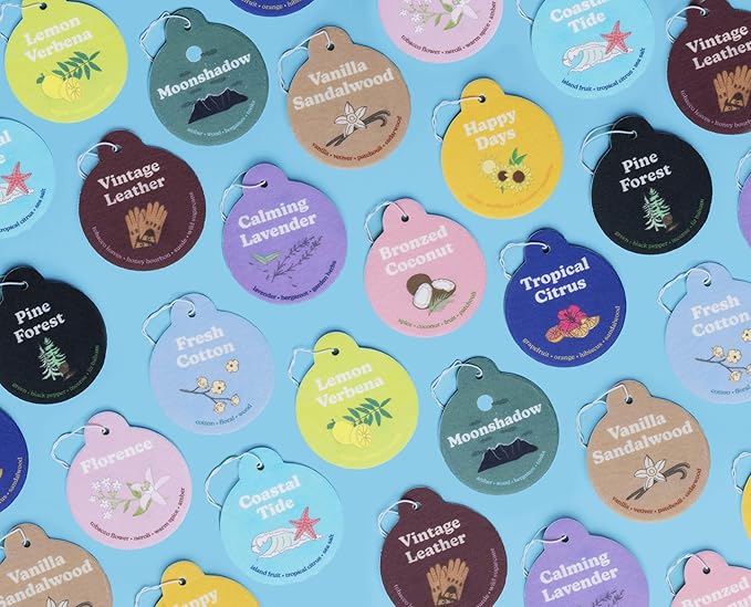 Happy Wax Clean Mix Car Charms 4-Pack Included Scents: Lemon Verbena, Fresh Cotton, Happy Days, Calming Lavender