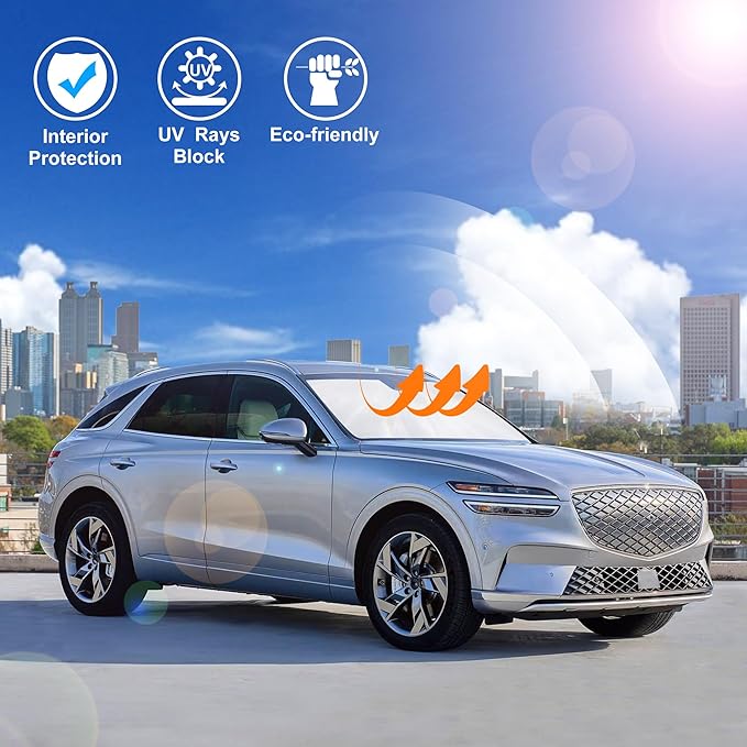 Windshield Sun Shade Custom Fit for 2022 2023 2024 2025 2026 Genesis GV70 Accessories Foldable Sunshade Sun Blocker Protect Car from Sun Rays & Heat Damage Keep Car Cooler