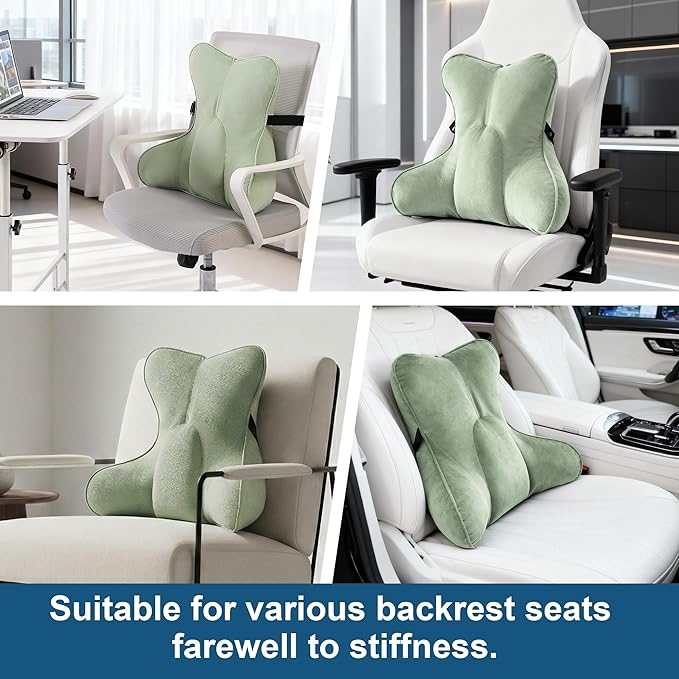 Lumbar Support Pillow (Pat. Pend) for Couch & Recliner, Ergonomic Chair Back Support for Lower Back Pain Relief, Back Support for Couch, with Adjustable Strap to Stay in Place, Celadon Green