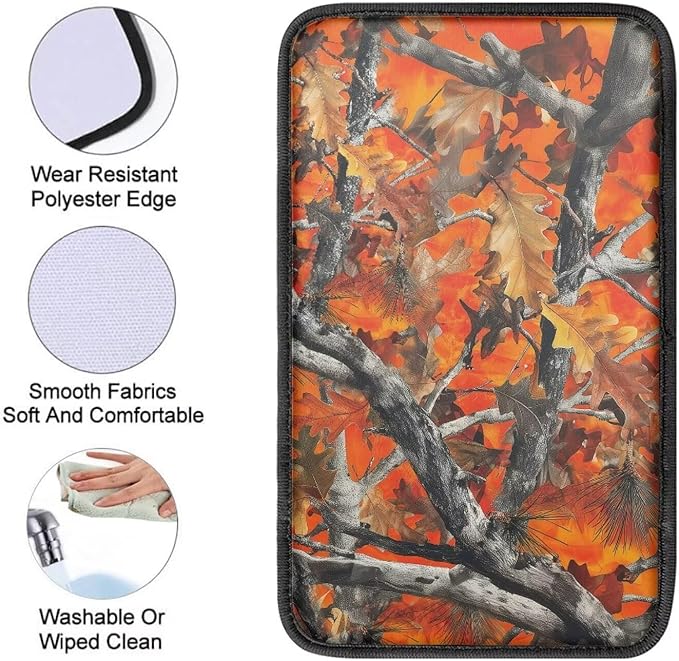 Dreaweet Orange Branch Camo Car Accessories Center Console Cover Soft Anti-Scratch Arm Rest Cover for SUV Sedan Vehicle Universal Armrest Cover Center Console Cushion Pad