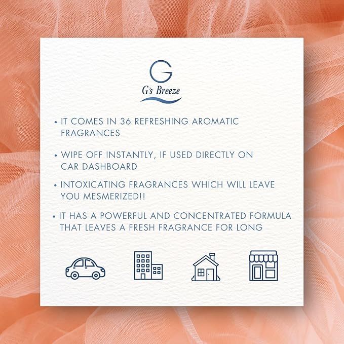 G's Breeze Peach Air Freshener - Sweet, Refreshing Aroma of Sun-Ripened Peaches - Ideal for Home, Car, or Office - Long-Lasting Fragrance - Enjoy a Fruity Vibe with the Juicy Scent of Fresh Peaches