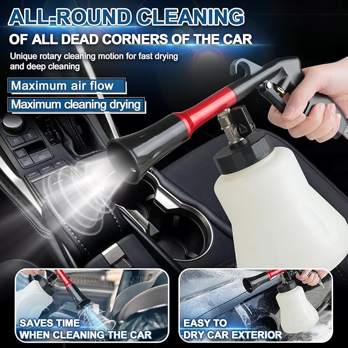 PARAROSE Car Cleaning Gun Detailing Interior Dryer Air Blow Gun, High Pressure Blower Gun, Car Detailing Kit Interior Cleaner（1L Capacity，Black）