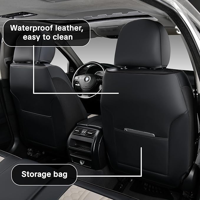 Universal Car Seat Covers, Black and Gray, Premium Nappa Leather, with Lumbar Support, Waterproof, Full Set, Non-Slip, Contoured Fit, Fits Most Vehicles, Upgraded Protection for Car Interiors