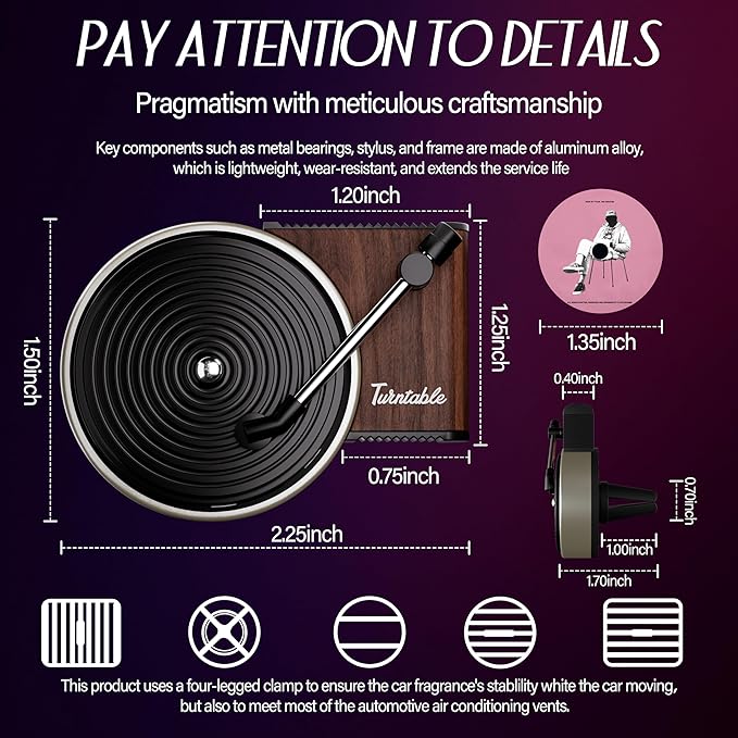 Maicican 12PCS Customizable Car Air Freshener Vent Clip, Pop Singer Album Cover Record Player Shape, Music Lover Gifts. (Fashion)