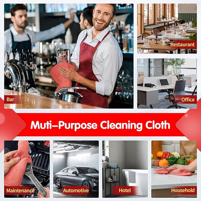 FIXSMITH Red Microfiber Cleaning Cloth -Pack of 8, Highly Absorbent Cleaning Rags, 16"X12" All Purpose Cleaning Towels for Housekeeping, Kitchen, Car, Lint Free and Reusable Microfiber Towels