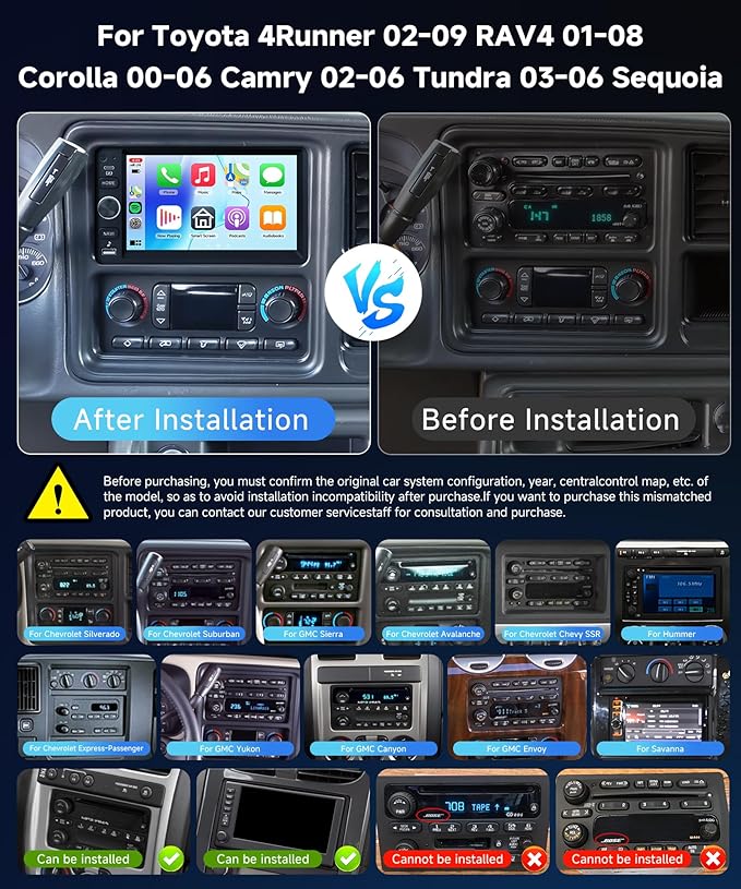 8Core 6+128G Car Stereo for Chevrolet Chevy Silverado Impala Tahoe GMC Sierra Yukon Hummer H2 Android Car Radio WiFi Wireless Carplay Android Auto,7” IPS,GPS,SWC,Bluetooth,Backup Camera