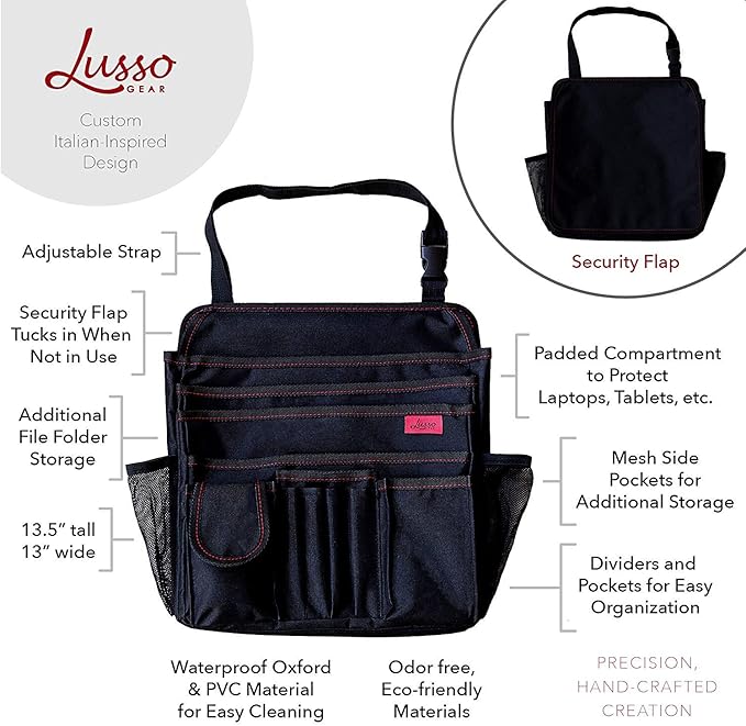 Lusso Gear Car Organizer for Front Seat or Car Seat, Ultra-Durable, One-Size-Fits-All Car Storage Organizers, Easily Keeps Supplies Secure & Upright, Premium Car Seat Organizer for Kids & Adults (Red)