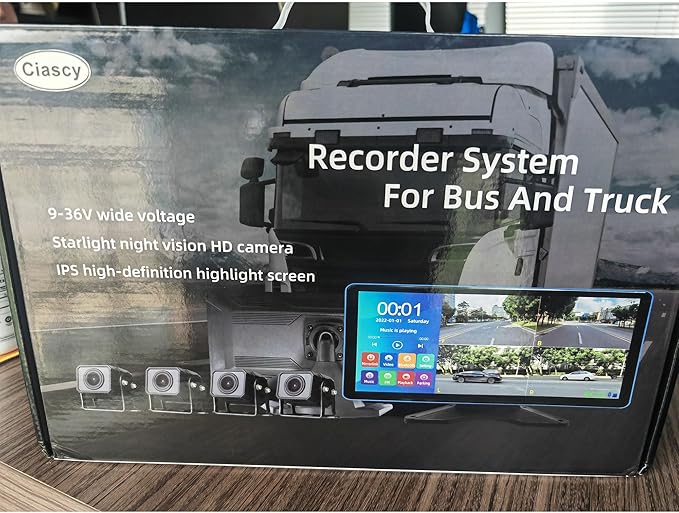 4K Backup Camera 4 Channel 360 Dash Cam with 10.36" Quad Split Touch Screen & 4 AHD Front Rear Sides View Camera w/DVR Recording Music Video Playback Avoid Blind for RV Semi Trailer Truck Van