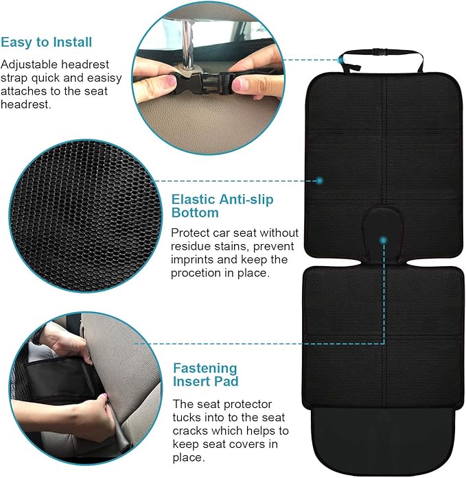 MORROLS Car Seat Protector, 2 Pack Carseat Protector with Thick Padding, Baby/Pets for Child Car Seat-Mesh Pockets-Waterproof-Universal Size(Black)