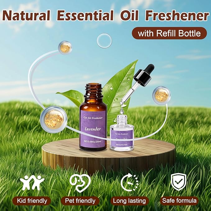 Car Air Freshener & Refill Set, 4-Scent Hanging Air Freshener Diffuser - Each(8ml +20ml Refills), Natural Essential Oil Diffuser With Refill Bottles, Reusable Car Fragrance Decor Accessories(8 Pack)