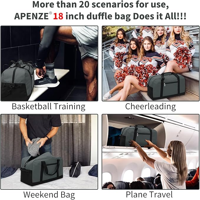 Small Gym Bag 18 inch Carry On Duffel Bag for Weekender Travel - Dark Grey