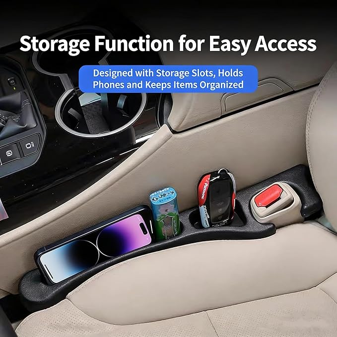 Car Seat Gap Filler Set of 2, Multifunctional Seat Side Gap Seam Filler Organizer with Phone Holder, Universal Fit Fill The Gap Between Seat & Console for Car, SUV, Truck