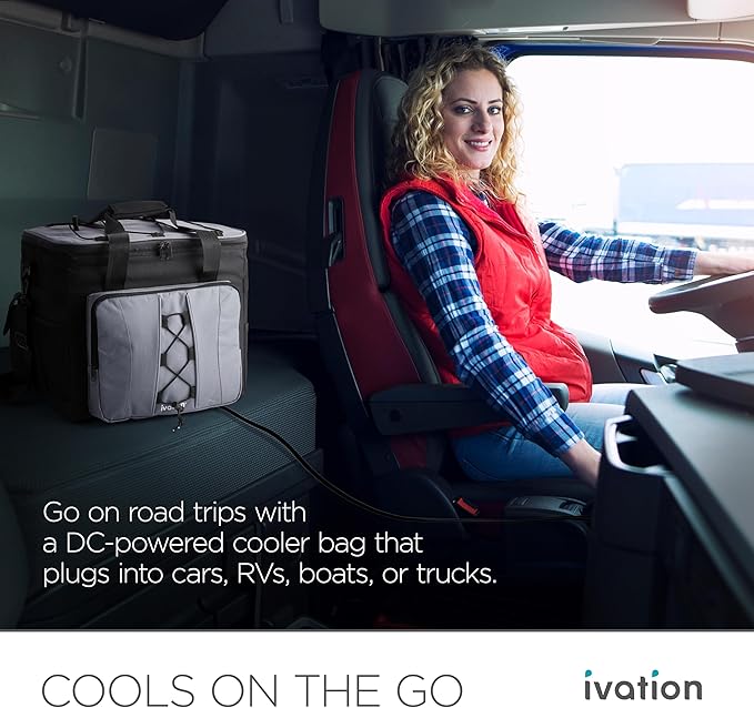 Ivation Portable Electric Cooler Bag | 18L Soft Sided Thermoelectric Travel Cooler with Shoulder Strap, Storage Pocket & DC 12V Plug in for Car, Truck & RV Camping