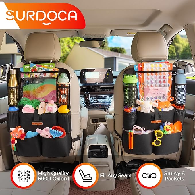 SURDOCA Car Organizers and Storage, Upgraded Car Seat Organizer with 11-inch Touch Screen Tablet Holder, Backseat Car Organizer with 8 Pockets, Car Seat Protector Road Trip Essentials for Kids