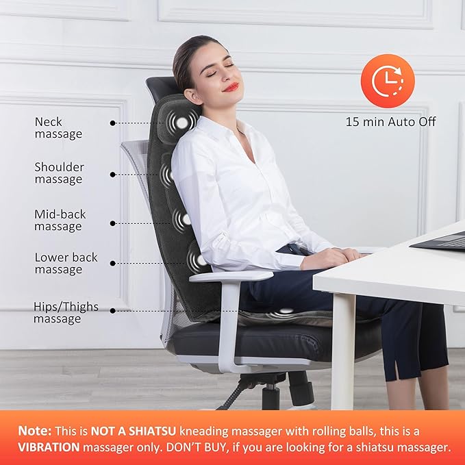 Snailax Vibration Back Massager with Heat, Massage Chair Pad with Neck Lumbar Memory Foam, 10 Vibration Motors,5 Modes, Gifts, No shiatsu