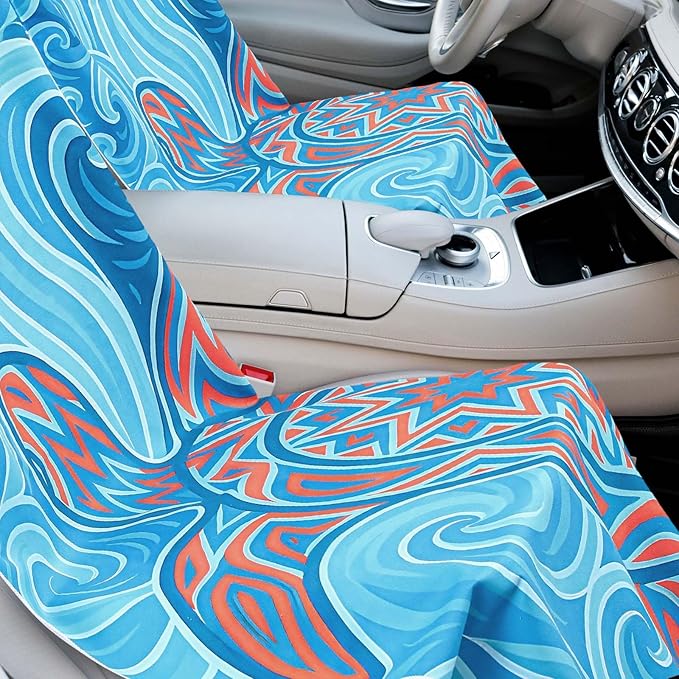2 Pack Car Seat Towel Covers with Storage Bag 63 x 32 Inch Athletic Running Towel Seat Sweat Washable Non Slip Cover Gift for Car Outdoor Sport Activities (Colorful Sea Turtle)