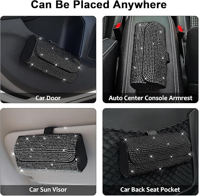 Accmor Bling Sunglasses Holder for Car Sun Visor, Sparkling Auto Glasses Clip Case Eyeglasses Protective Box, PU Leather Car Sunglass Storage Organizer for Truck, SUV, RV (Black Crystal)