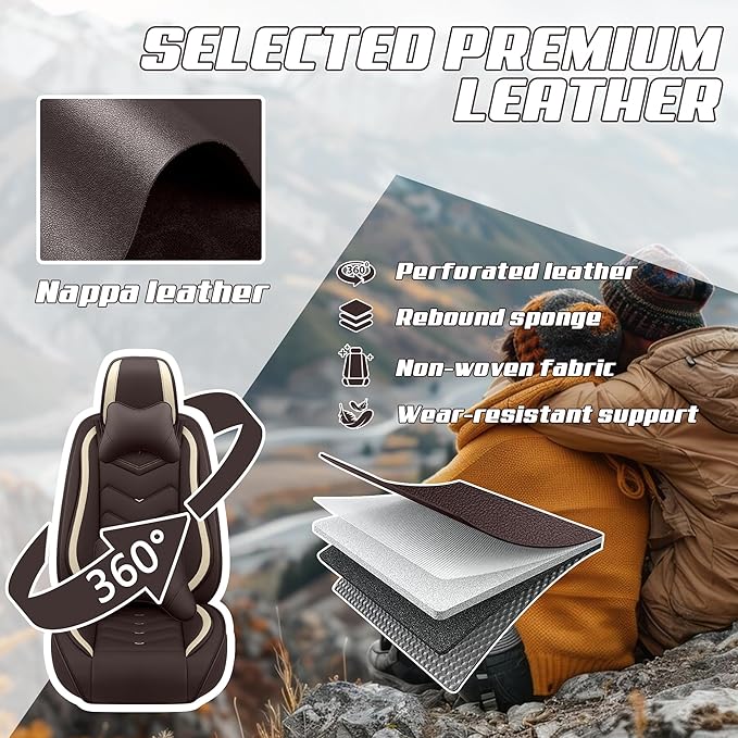 Car Seat Covers Fit for Toyota rav4 2000-2026, Stylish Sport Seat Covers, Waterproof Wear-Resistant Premium Nappa Leather Car Seat Cover.(Full Set with Pillow/Coffee Color)