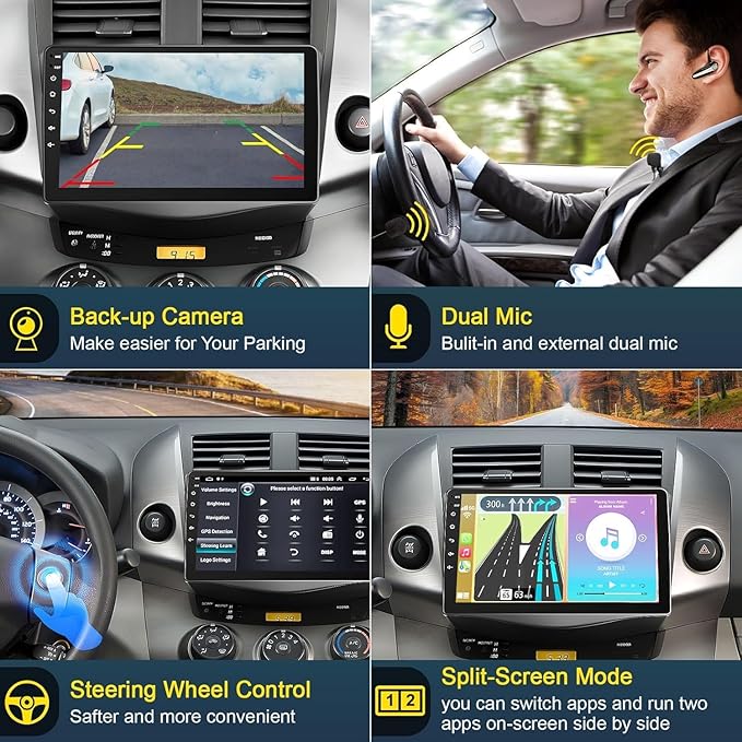 4G+64G Car Radio Stereo for Toyota RAV4 2007-2012, Wireless Carplay&Android Auto with Android 13 Support Bluetooth/Voice Control/GPS/WiFi/Back-up Camera/SWC/FM, 9 Inch IPS Touch Screen for Toyota RAV4