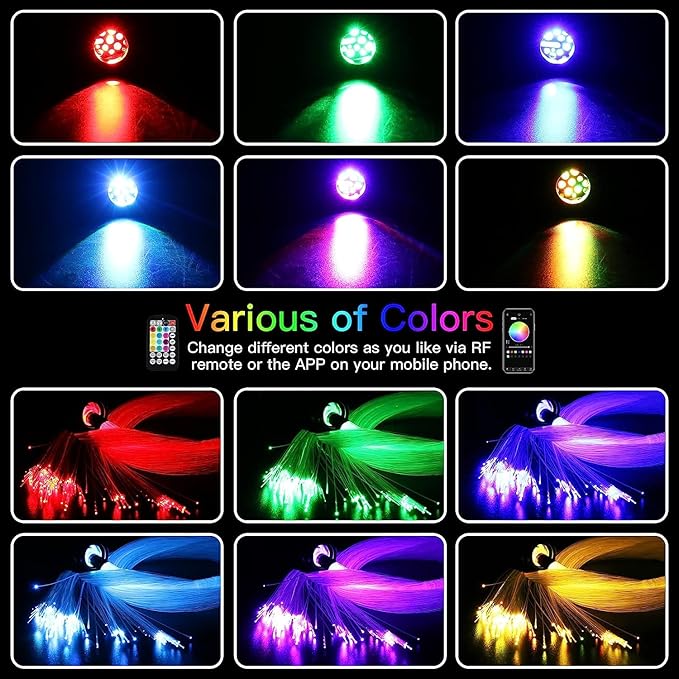 AMKI Upgraded 16W Starlight Headliner Kit Twinkle+Sound Activated 550pcs 0.03in 13.1ft Cable Sound Activated APP/Bluetooth Remote Control Fiber Optic Light for Car Roof Home Ceiling