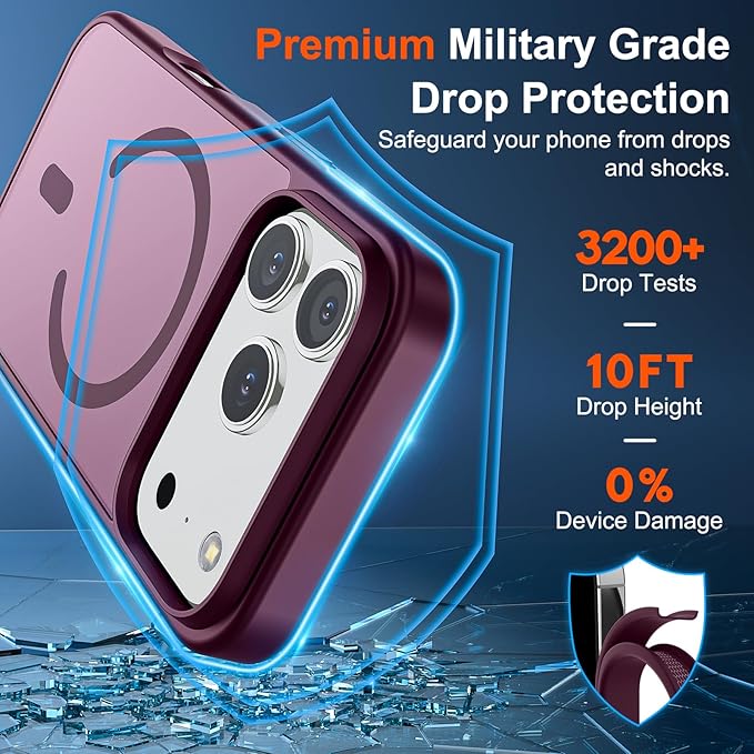 SUPFINE Magnetic for iPhone 17 Pro Max Case (Compatible with MagSafe)(Military Grade Drop Protection) Translucent Matte Shockproof with Anti-Fingerprint Phone Cover,Wine Red