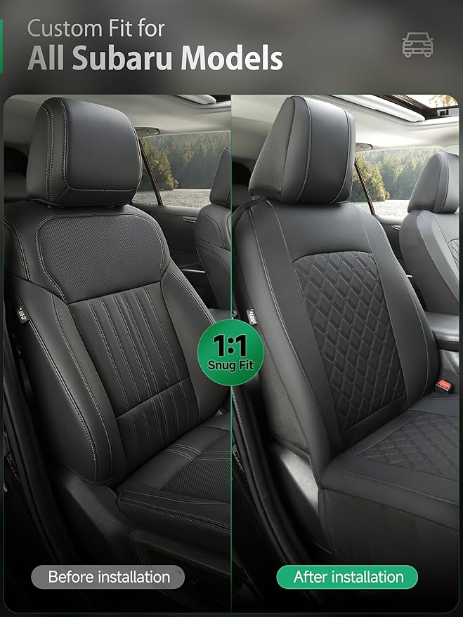 GIANT PANDA 2PCS Front Car Seat Cover for Subaru Outback Forester Crosstrek Legacy Impreza, Faux Leather Bucket Seat Covers (Black)