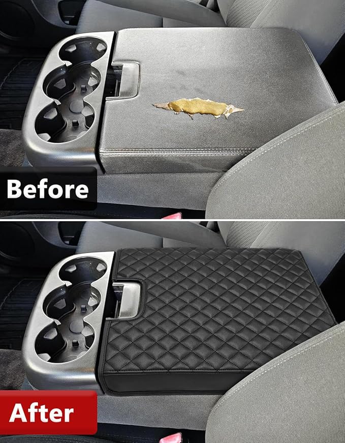 KBH Center Console Armrest Cover for 2007-2013 Chevy Silverado & Tahoe & Suburban, GMC Sierra & Yukon, Middle Console Lid Protector, PU Leather Trim, Black (Fits Jump Seat Only)