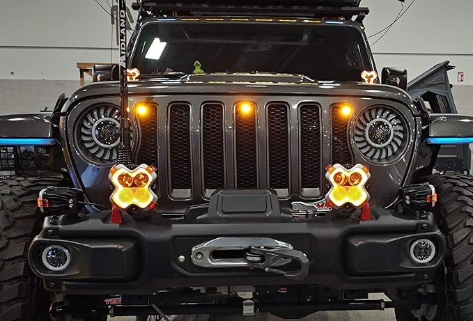 iJDMTOY 3pc Set Pre-Runner Style 12-SMD Amber Yellow LED Grille Clearance Light Kit Compatible with Jeep Wrangler JL or Gladiator JT