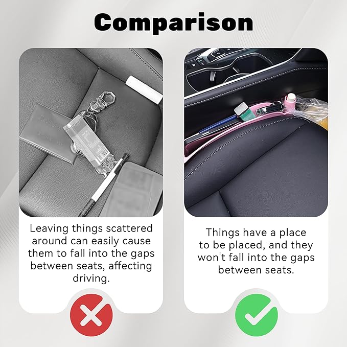 2PCS Car Seat Gap Filler Organizer, Multifunctional Seat Side Gap Filler Between Seat and Console, with Organizer & Hook Function for Avoiding Dropped Items, Universal Fits (Pink)
