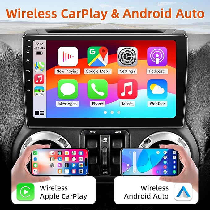 Car Radio Stereo for Jeep Wrangler JK 2007-2018,2+64G Android 13 Touch Screen Radio with Wireless CarPlay Android Auto Bluetooth GPS Navigation Backup Camera