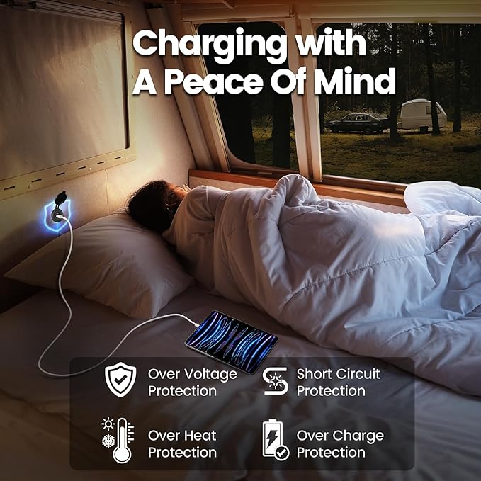 72W 3 Port 12V USB Outlet, Dual PD3.0 Type-C & QC3.0 Aluminum Car Charger, Multi Port USB Power Socket Cigarette Lighter Replacement for RV Camper Truck Boat Golf Cart (2Pcs)