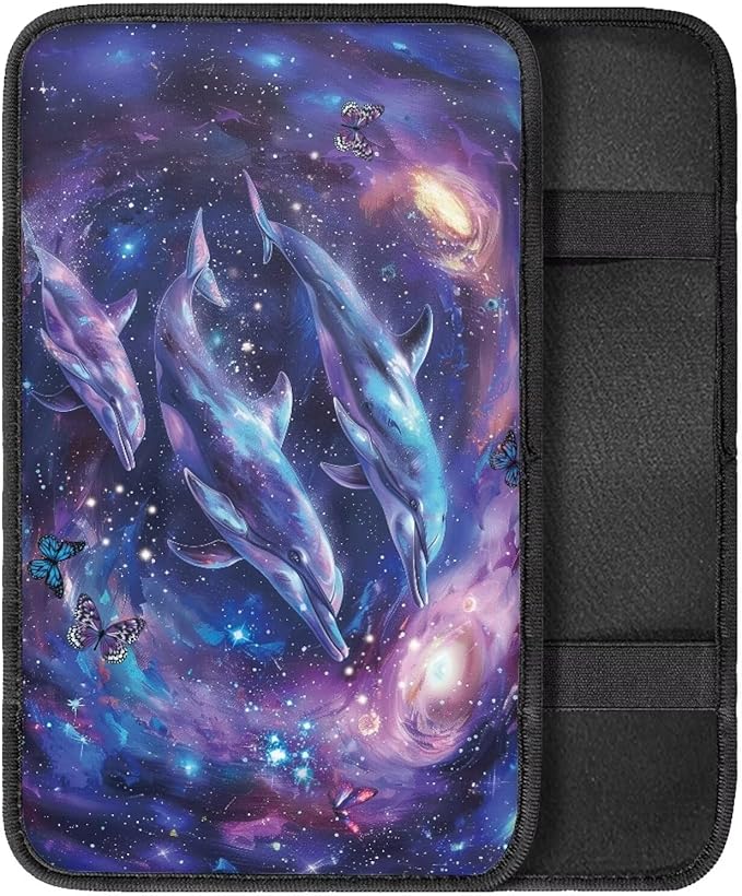 Galaxy Dolphin Vehicle Armrest Covers Armrest Seat Box Cover Protector Middle Storage Organizer Pad Aesthetic Interior Decor