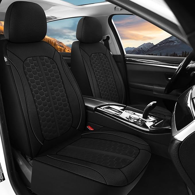Breathable Premium Car Seat Covers Front Set，3D Air-Mesh Seat Covers for Cars，Comfortable Safety Airbag Compatible，Universal for Most Cars Sedan Truck SUV(Black)