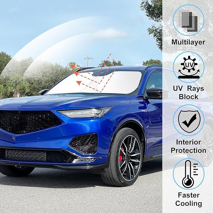 Windshield Sun Shade Custom Fit for 2014-2020 Acura MDX Accessories Foldable Sunshade Sun Blocker Protect Car from Sun Rays & Heat Damage Keep Car Cooler