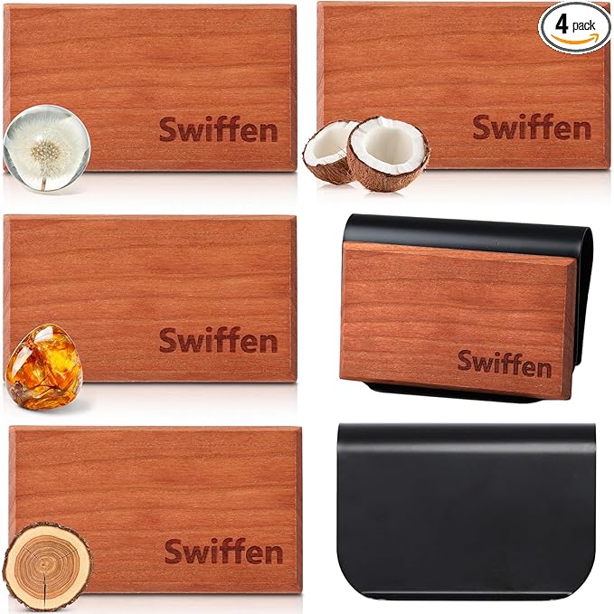 4 Pcs 4 Scents Car Wood Air Freshener Set Wood Fragrance Automotive Odor Eliminator for Visor Clip Vehicle Scent Diffuser with Coconut Open Air Amber Tectona Grandis Refill, Clip Included