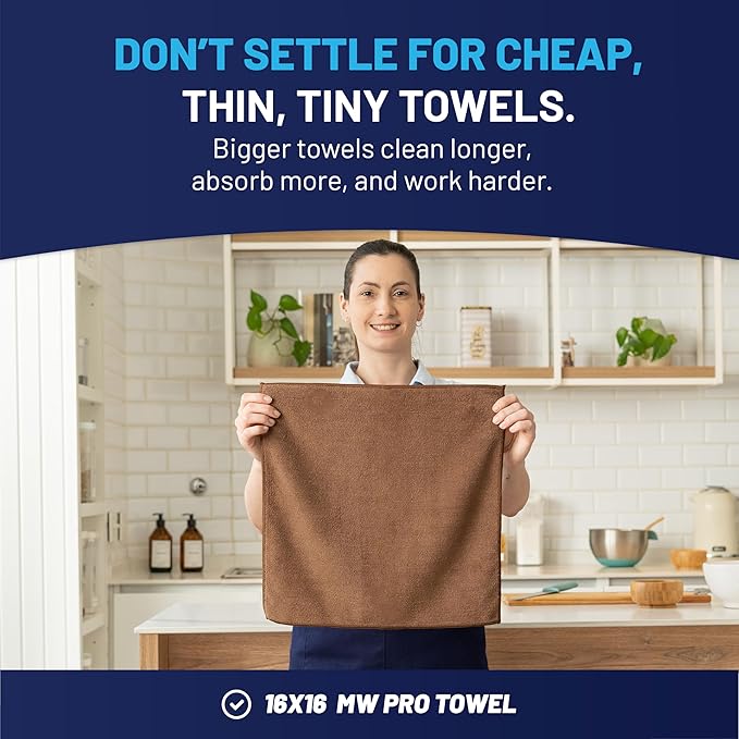 MW Pro Multi-Surface Microfiber Towel – Sand, Olive, Tan 12 Pack |16"x16" Premium Cleaning Cloth | Clean, Dust, Polish, Absorb | Large