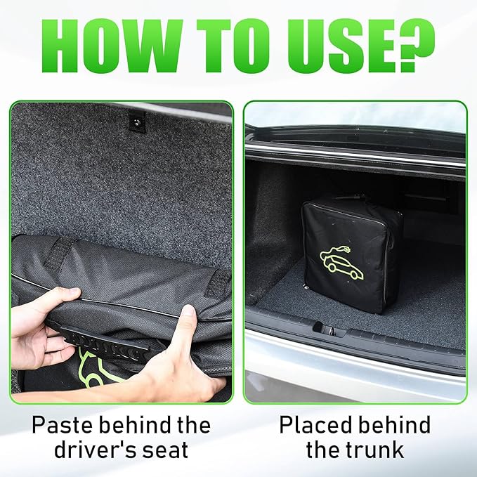 XhuangTech Waterproof EV Charging Cable Storage Bag Organizer, Heavy Duty Portable EV Charger Case for Electric Vehicle Chargers, Jumper Cables, Extension Cords, Hoses, Adapters, & Car Accessories