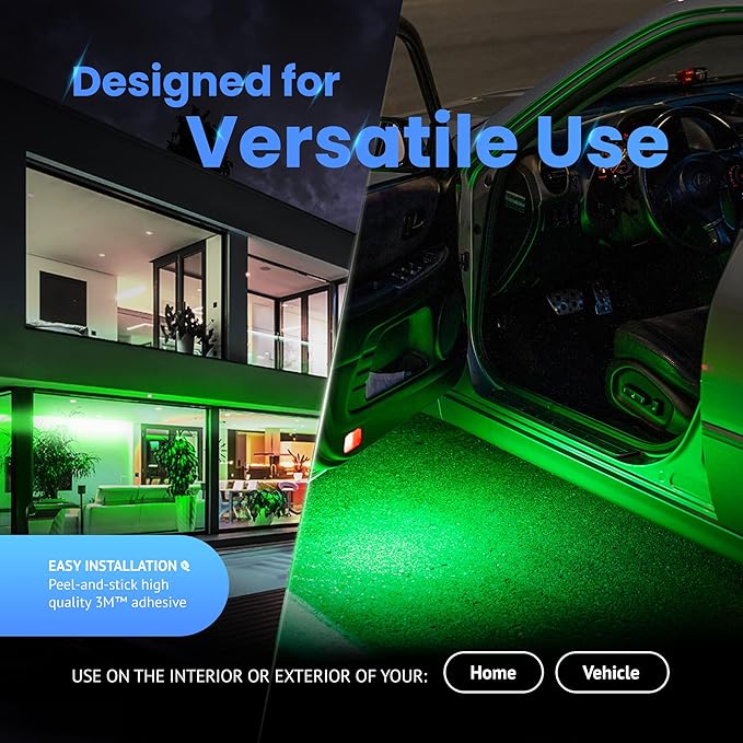 Alpena MAX LED Light Strip Starter Kit – EZ-Link Modular 12V Plug-and-Play Lighting for Cars & Trucks, Interior/Exterior Stick-On Light Bars, 2×12” Weatherproof Strips, Green