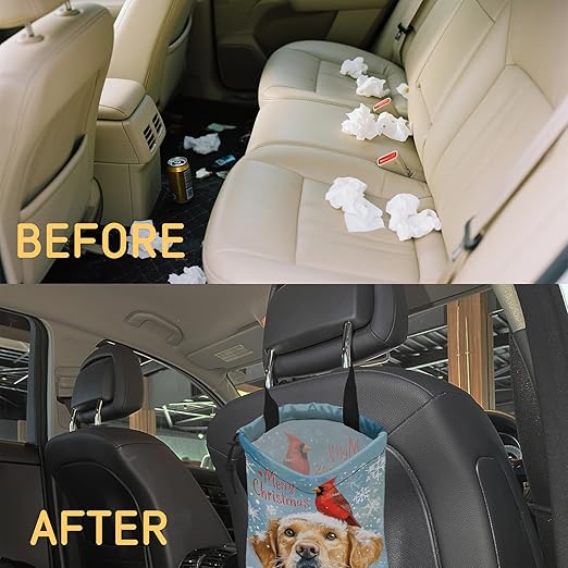 Cardinal Car Garbage Bag,Golden Retriever Dog Small Car Trash Bag Hanging Back of Seat,Drawstring Car Trash Bag with Adjustable Buckle,Car Accessories for Camping Travelling