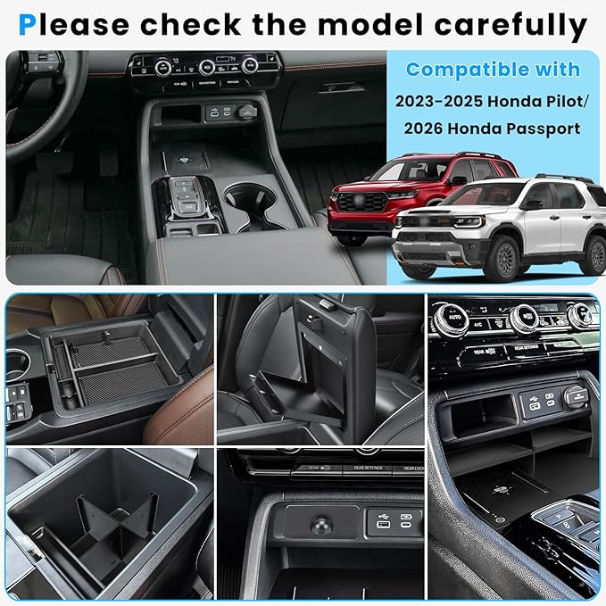 5PCS Center Console Organizer Compatible with 2023-2026 Honda Pilot/2026 Honda Passport Drawer Storage Tray Armrest Divider Tray &Insert Hidden Storage Box Interior Accessories