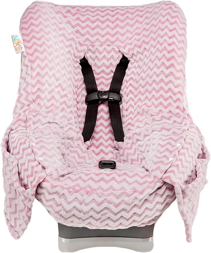 Niko Easy-Wash Children's Car Seat Cover & Liner - Minky - Pink Chevron - Perfect for Winter - Fits Most Toddler Car Seats - Universal Fit - Waterproof SEAT Bottom - Machine Wash and Dry