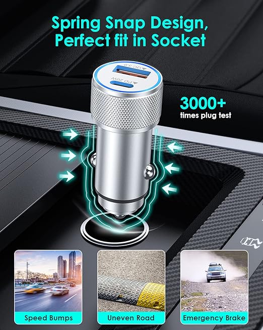 iPhone Fast Car Charger,[Apple Certfied] 38W Dual USB C Car Charger Adapter All Metal 2 Port Quick Charging with 2Pack Apple Lightning Cable for iPhone 13 Pro Max Mini 12 11 Xr Xs X 8 AirPods iPad