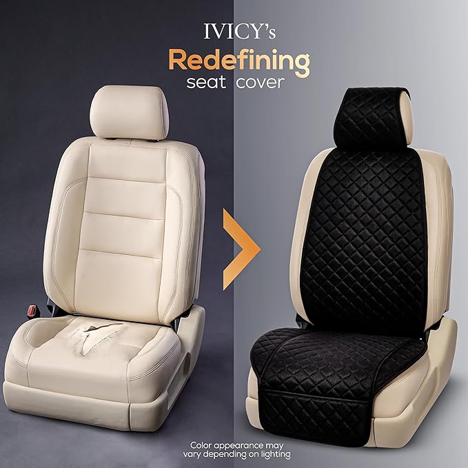 IVICY Faux Linen Front Car Seat Cover – Durable, Non-Slip Seat Protector for Cars – 1 Unit, Black