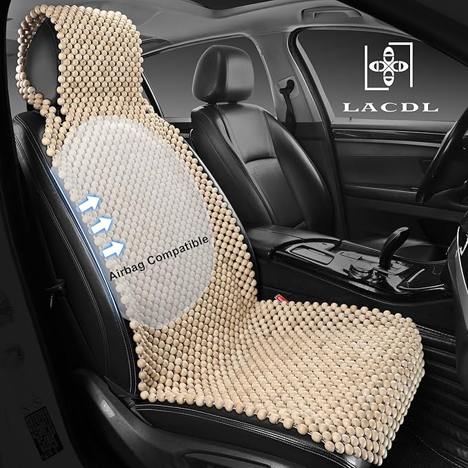 LACDL Beaded Car Seat Covers, Natural Wood Bead Seat Cushion for Trucks, Automotive Summer Ventilated Seat Cooling Pad, Wooden Massage Breathing Jeep Seat weat Protector, Head Fixed, 1pc LL208