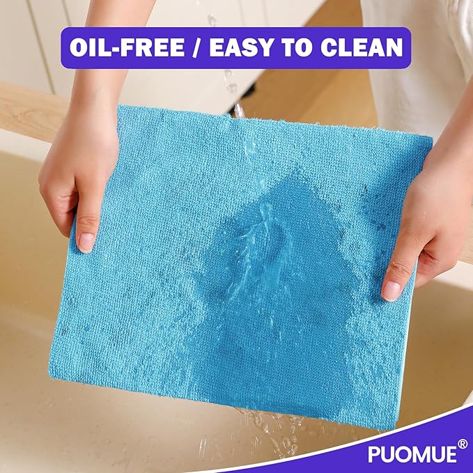 Puomue 55 Pack Microfiber Cleaning Cloth Roll, Tear Away Reusable Towels, 11" X 9", Ultra Absorbent & Lint Free Microfiber Cloth for Cleaning Cars, Kitchen, Window, Home and Shop, Blue